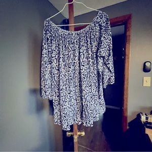 Lane Bryant blouse 26/28 - light blue with navy animal print.